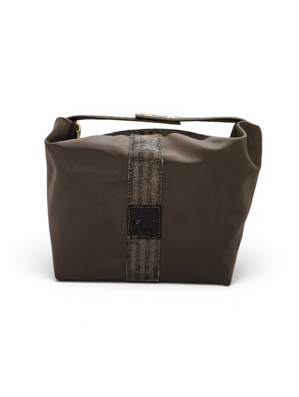 Fendi Pequin Nylon Vanity Bag In Brown Stripe With Gold Hardware